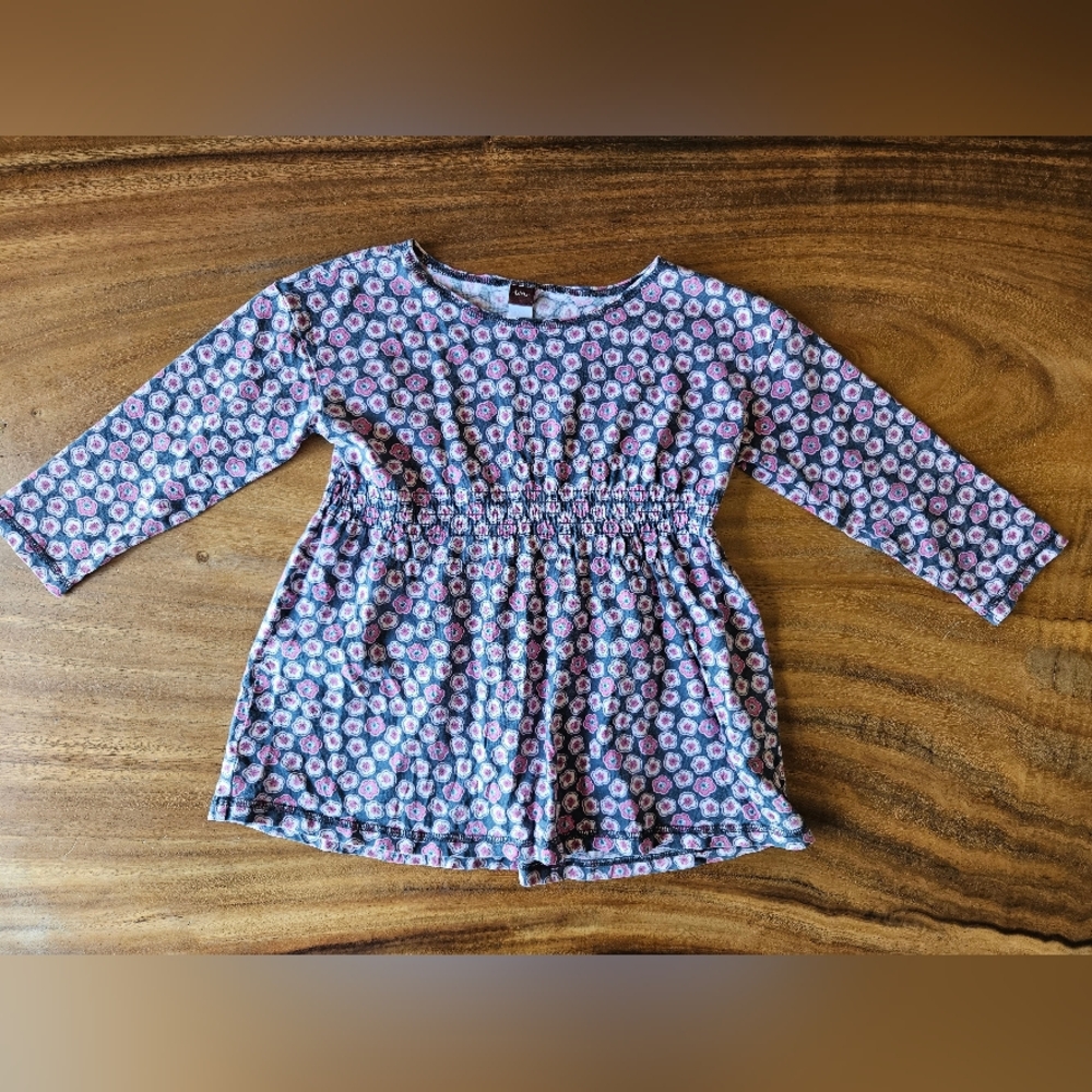 Tea Collection Long Sleeve Shirt Size 8 Floral Pink and Blue